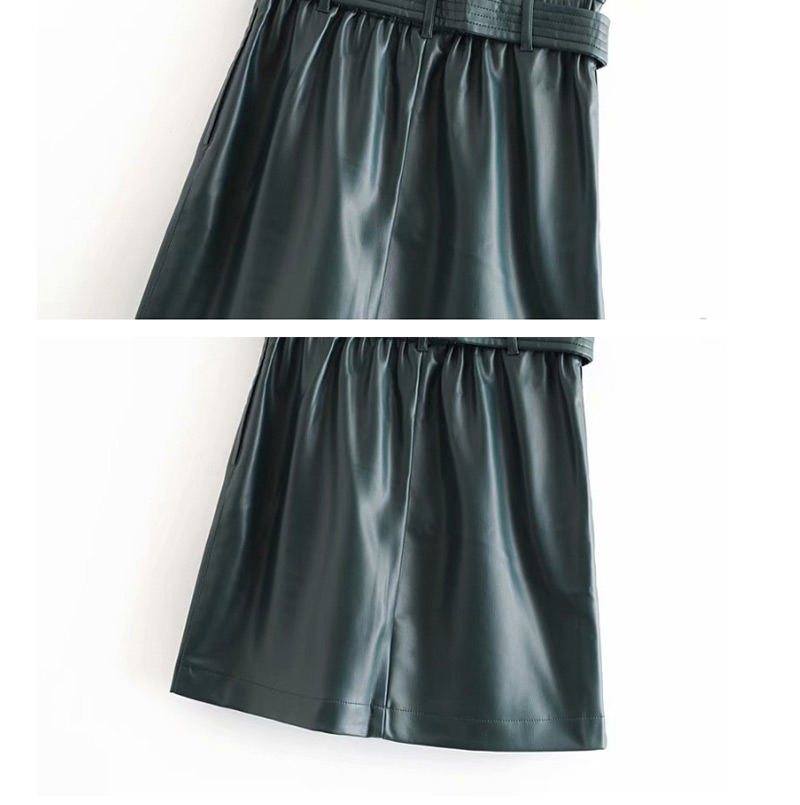 Fashion Black Belted Faux Leather A-line Skirt,Skirts