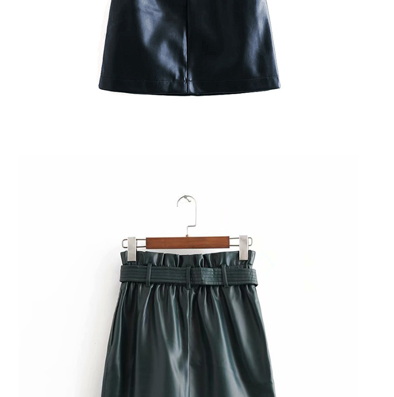 Fashion Black Belted Faux Leather A-line Skirt,Skirts