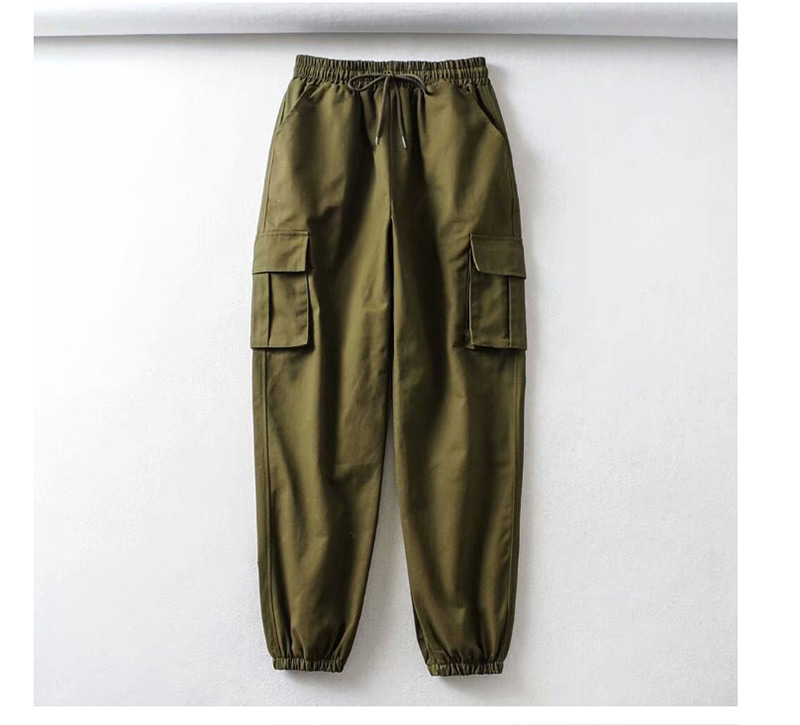 Fashion Army Green Pocket Toe Buckle Overalls,Pants