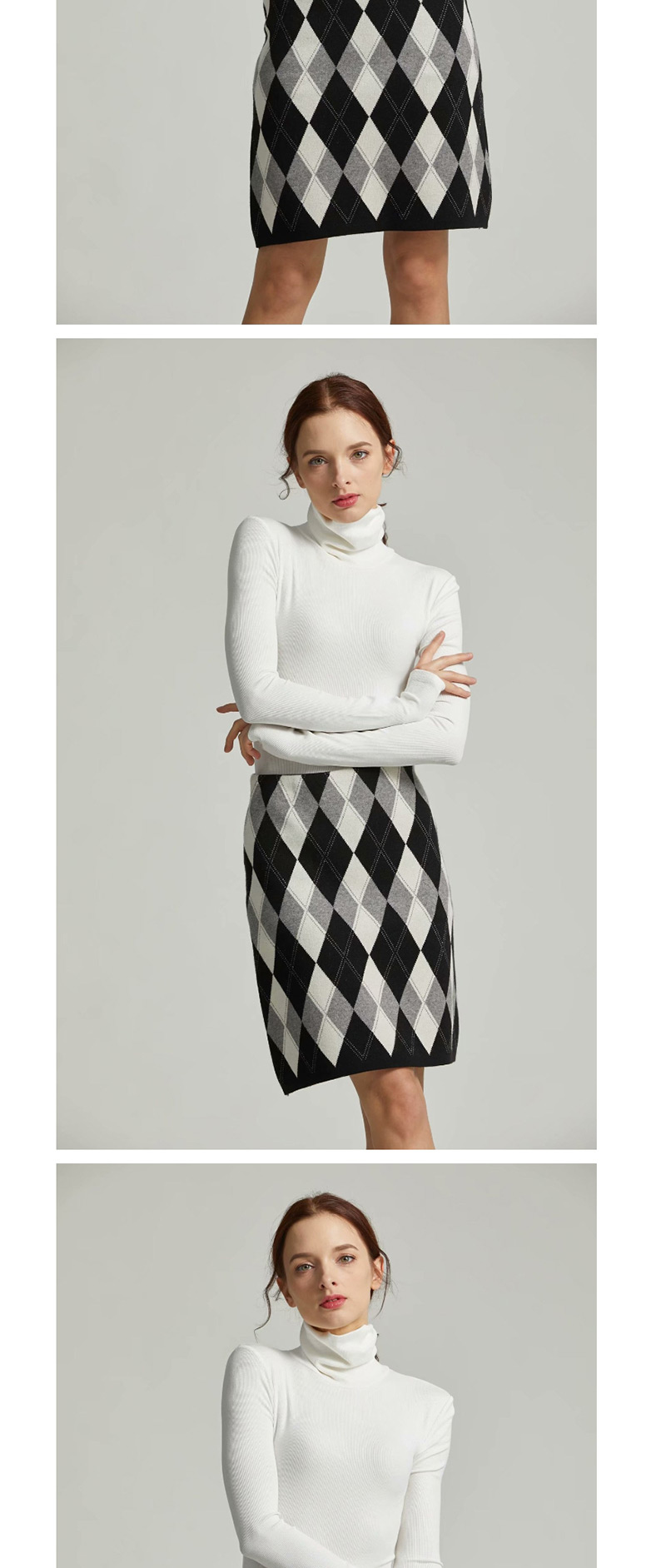 Fashion Coffee Color Diamond Lattice Stitching Knit Skirt,Skirts