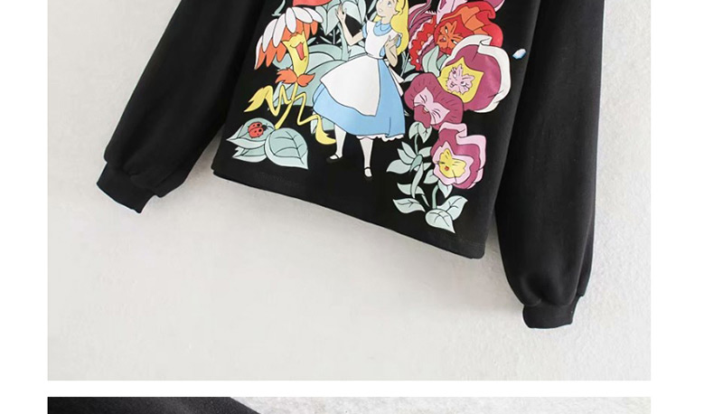 Fashion Black Character Flower Print Sweater,Hair Crown