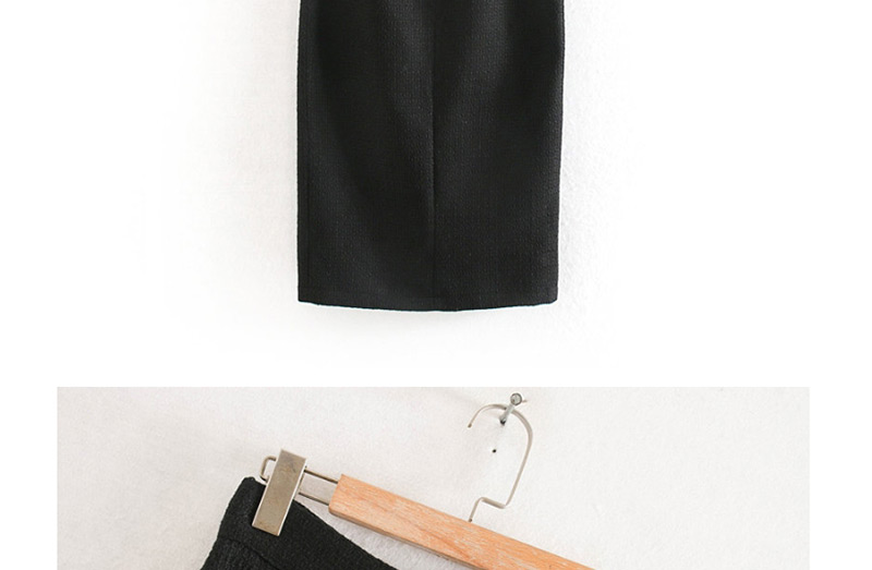 Fashion Black Texture Patch Pocket Straight Skirt,Skirts