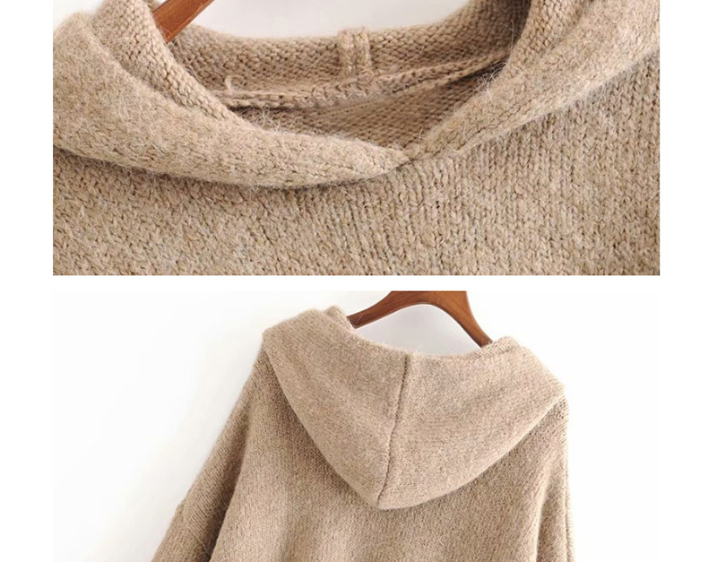 Fashion Khaki Hooded Pullover,Sweater