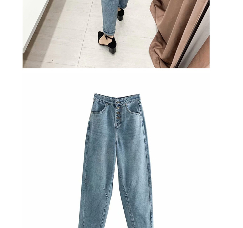 Fashion Blue Washed Single-breasted Jeans,Denim