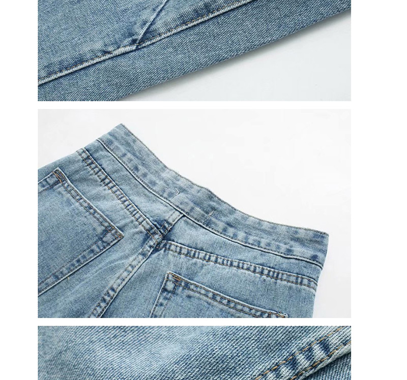 Fashion Blue Washed Single-breasted Jeans,Denim