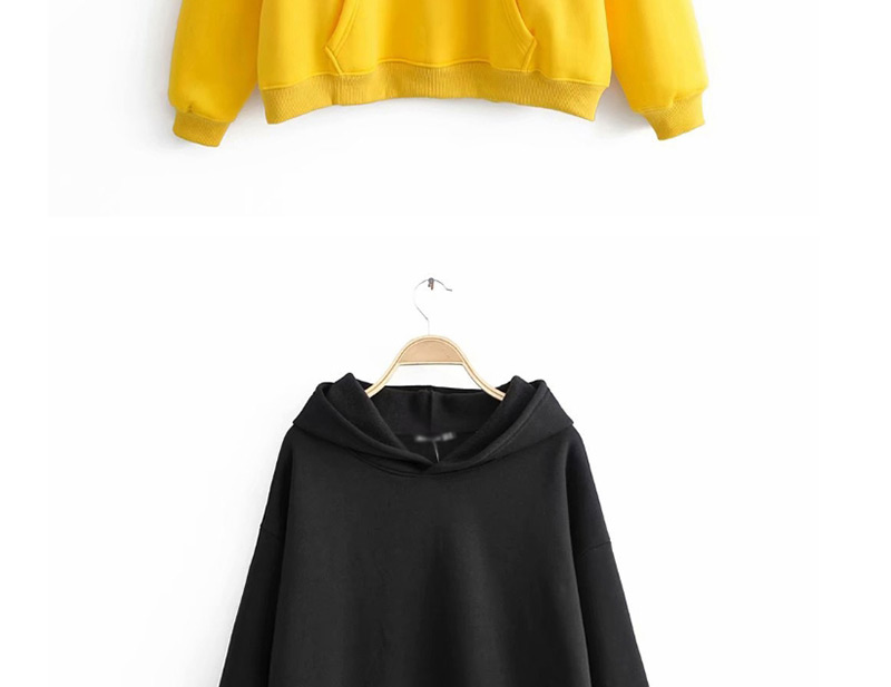 Fashion Black Plush Hooded Sweater,Hoodies