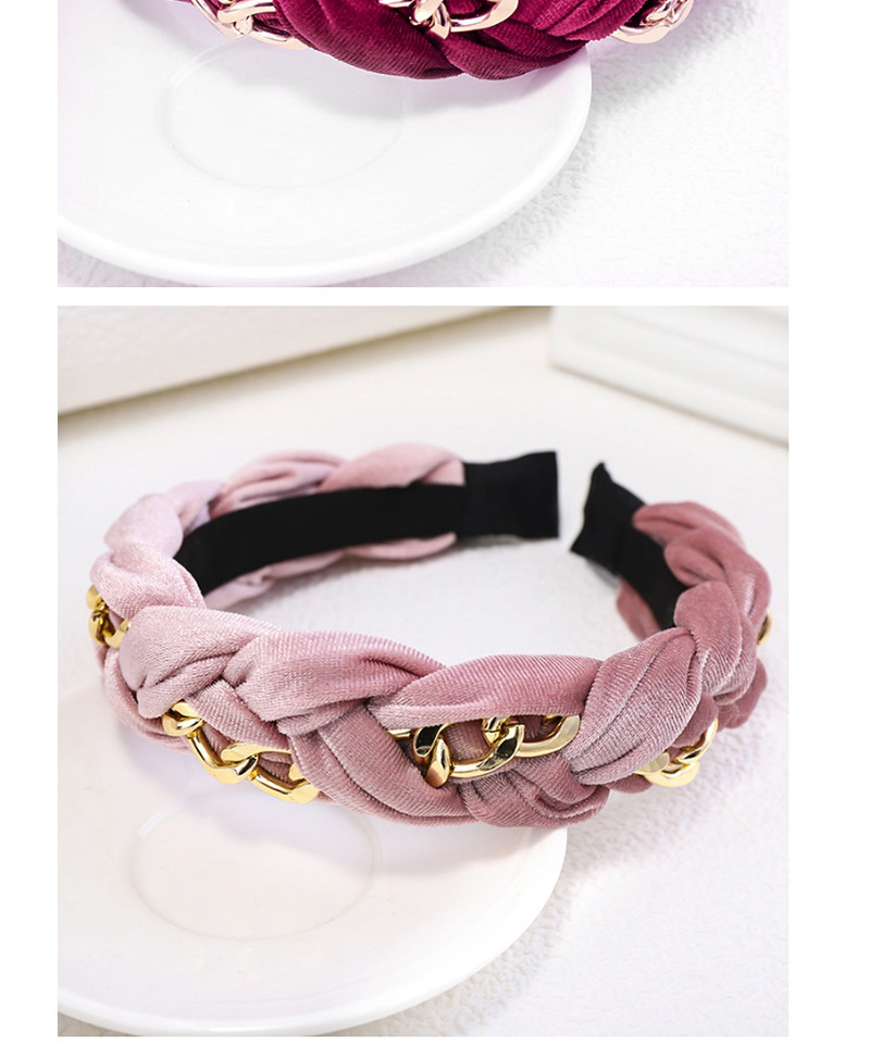 Fashion Pink Gold Velvet Metal Chain Twist Braid Wide-brimmed Headband,Head Band