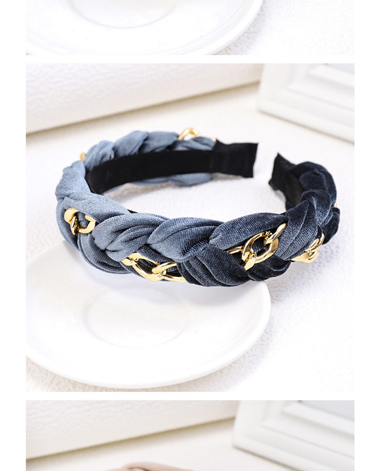 Fashion Gray Blue Gold Velvet Metal Chain Twist Braid Wide-brimmed Headband,Head Band