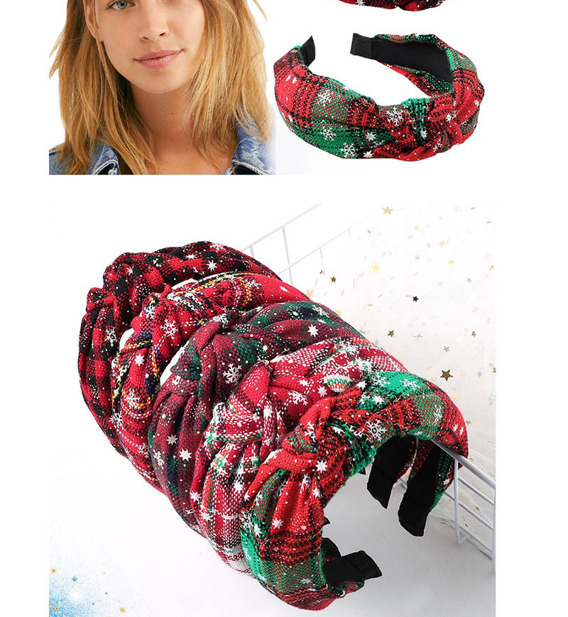 Fashion Red Green Cloth Plaid Printed Christmas Headband,Head Band