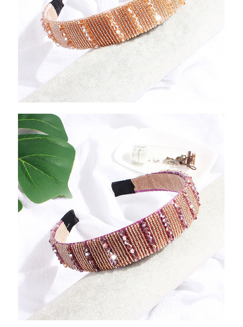 Fashion Pink Crystal Beaded Crystal Wide-necked Rice Beads Headband,Head Band