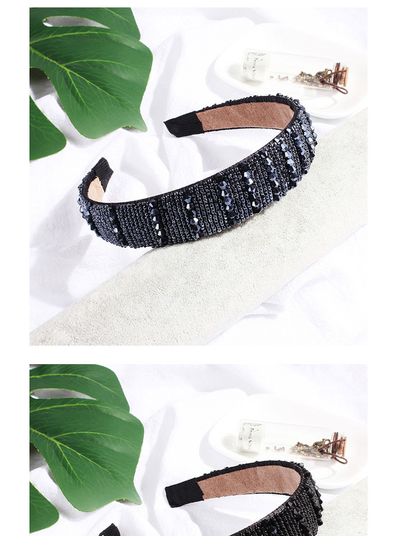 Fashion Full Black Beaded Crystal Wide-necked Rice Beads Headband,Head Band