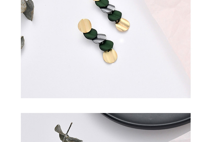 Fashion Green Contrast Geometric Metal Earrings,Drop Earrings
