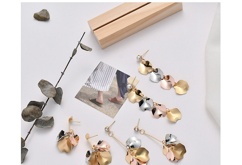 Fashion Golden Long Contrast Pearl Leaf Tassel Earrings,Drop Earrings