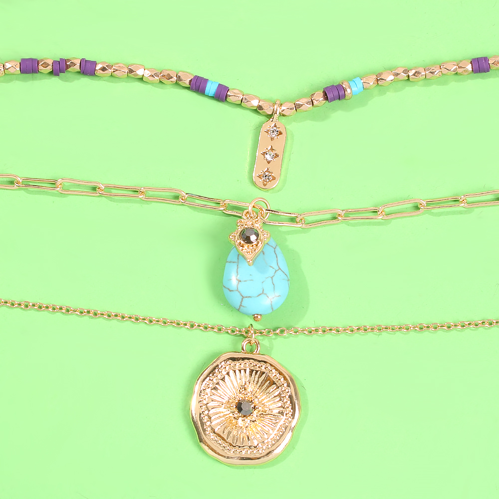 Fashion Gold Alloy Diamond Drop Dropstone Three-layer Necklace,Multi Strand Necklaces