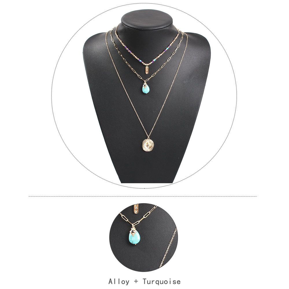 Fashion Gold Alloy Diamond Drop Dropstone Three-layer Necklace,Multi Strand Necklaces