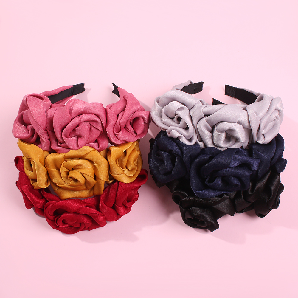 Fashion Black Satin Fabric Rose Headband,Head Band