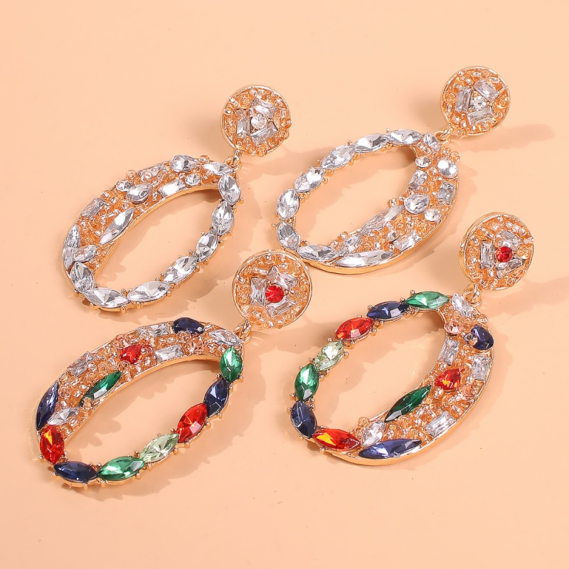 Fashion Color Alloy Openwork Oval Diamond Earrings,Drop Earrings
