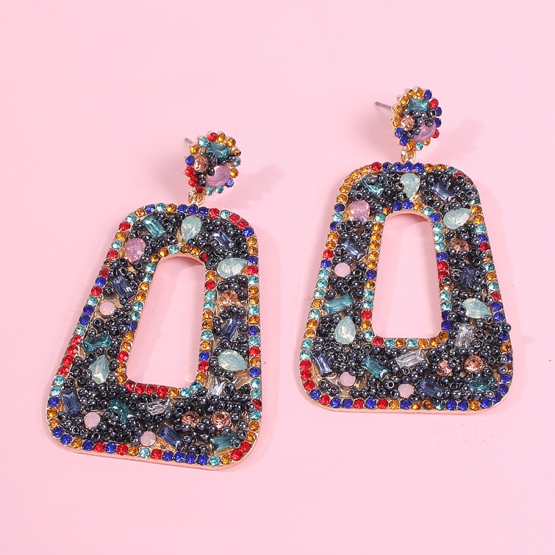 Fashion Trapezoid Alloy Hollow Trapezoidal Diamond Earrings,Drop Earrings