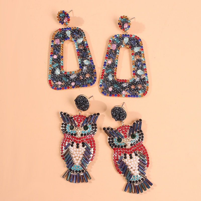 Fashion Owl Alloy Diamond Owl Earrings,Drop Earrings