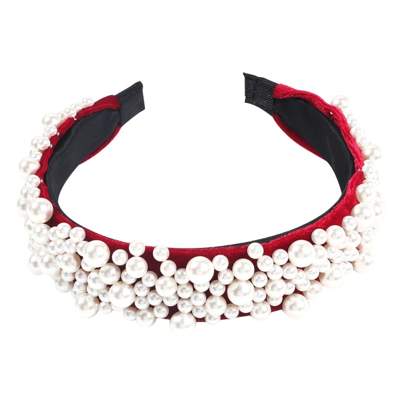 Fashion Red Velvet Fabric Nail Pearl Headband,Head Band