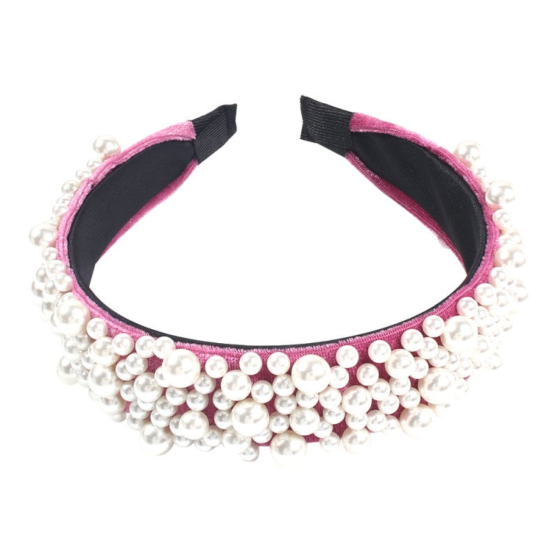Fashion Dark Pink Velvet Fabric Nail Pearl Headband,Head Band