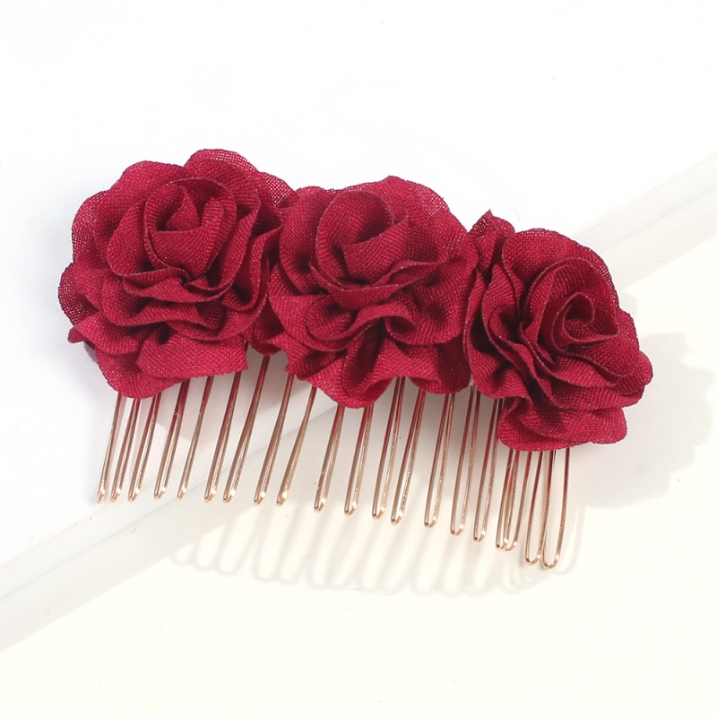 Fashion Red Cloth Mesh Yarn Rose Alloy Hair Comb,Hairpins