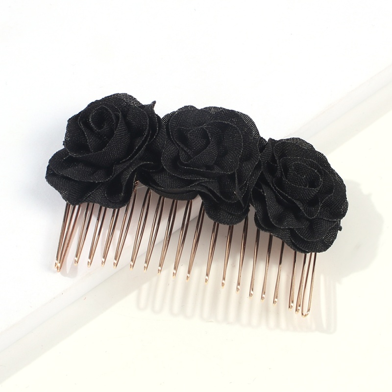 Fashion Black Cloth Mesh Yarn Rose Alloy Hair Comb,Hairpins
