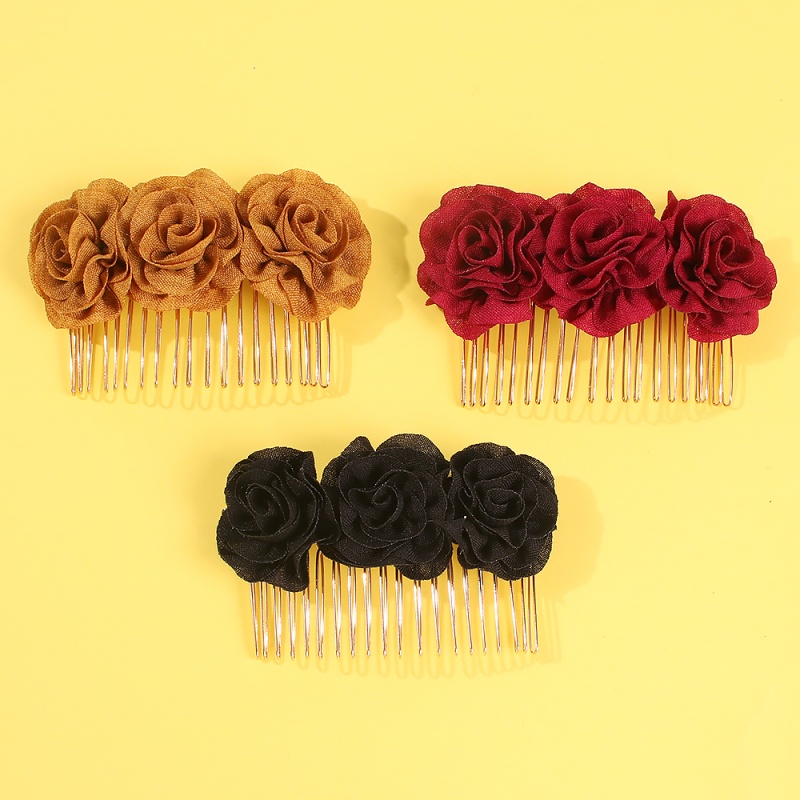 Fashion Yellow Cloth Mesh Yarn Rose Alloy Hair Comb,Hairpins