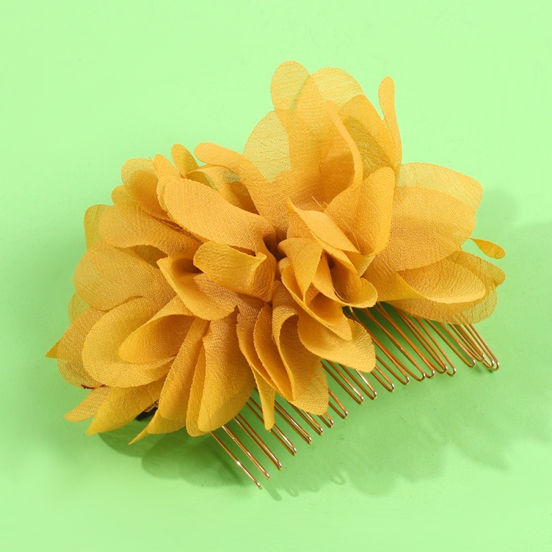 Fashion Yellow Cloth Mesh Flower Hair Comb,Hairpins