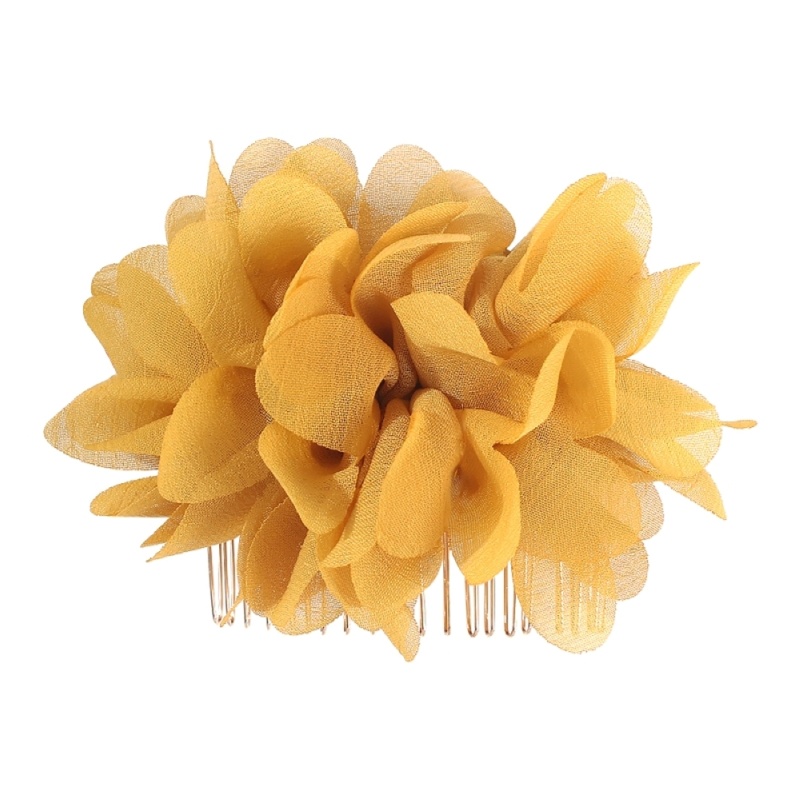 Fashion Yellow Cloth Mesh Flower Hair Comb,Hairpins