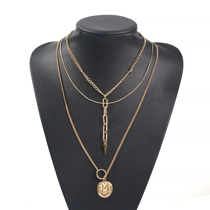 Fashion Gold Alloy Embossed Coin Rivet Tassel Necklace Three-piece,Multi Strand Necklaces
