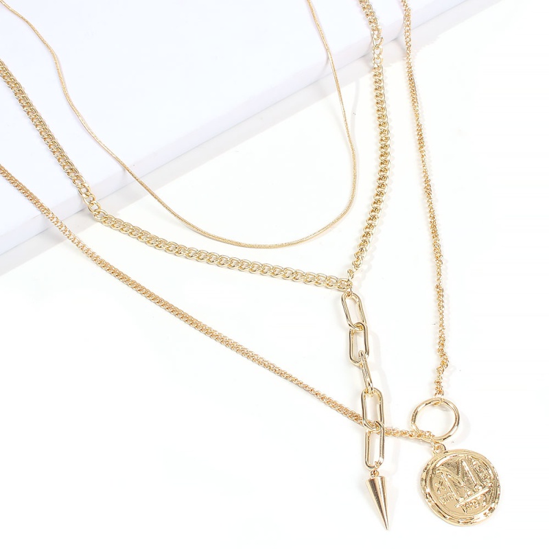 Fashion Gold Alloy Embossed Coin Rivet Tassel Necklace Three-piece,Multi Strand Necklaces