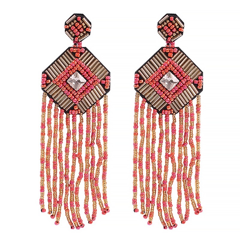 Fashion Rose Red Diamond Beads Tassel Earrings,Drop Earrings