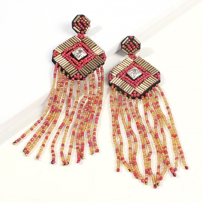 Fashion Rose Red Diamond Beads Tassel Earrings,Drop Earrings