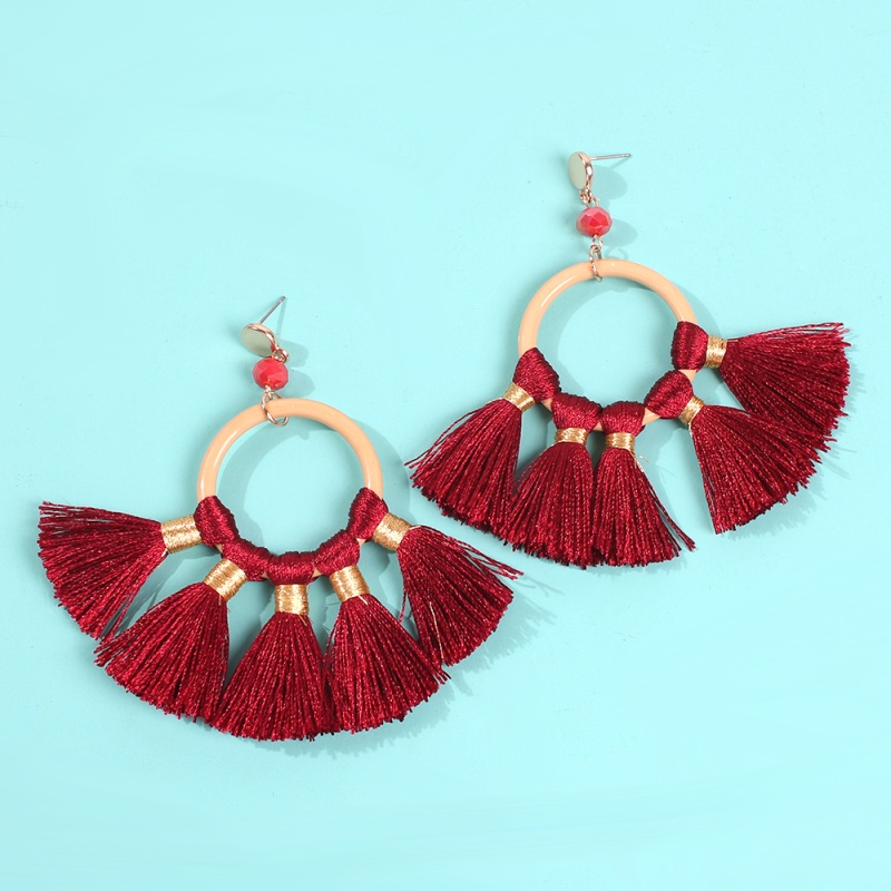 Fashion Red Alloy Ring Tassel Earrings,Drop Earrings