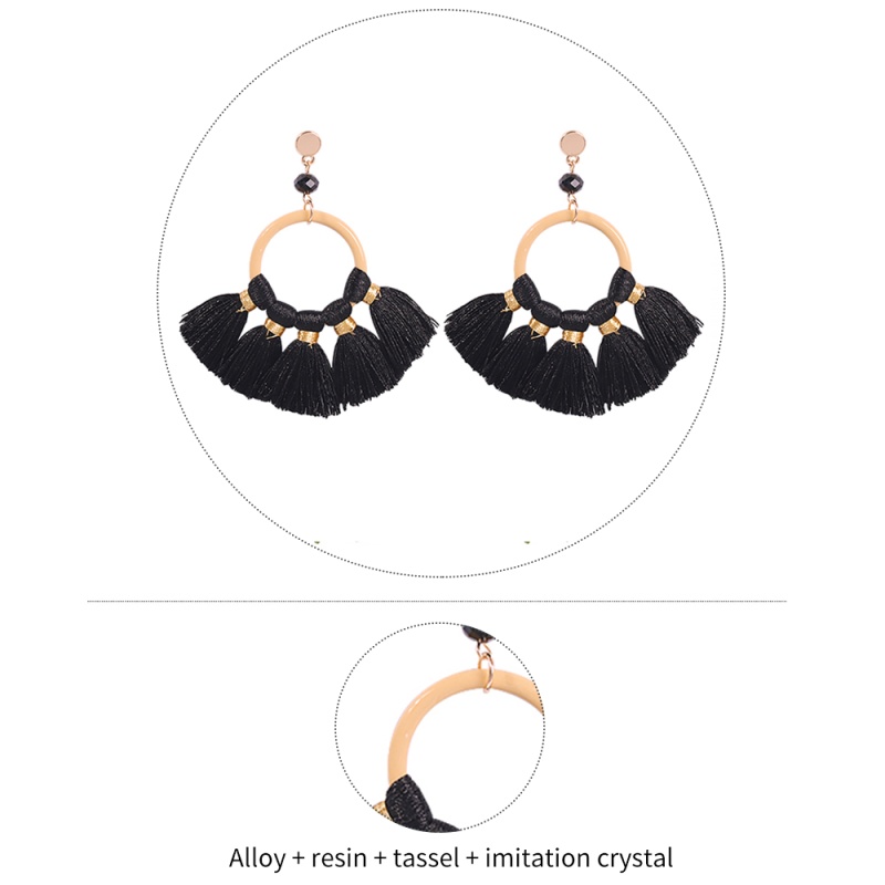 Fashion Black Alloy Ring Tassel Earrings,Drop Earrings