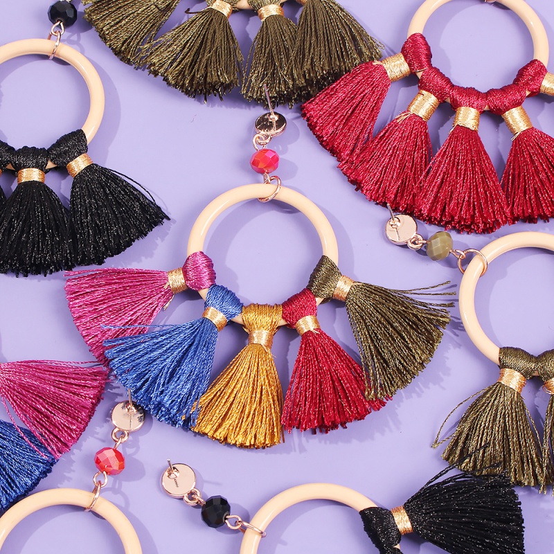 Fashion Color Alloy Ring Tassel Earrings,Drop Earrings