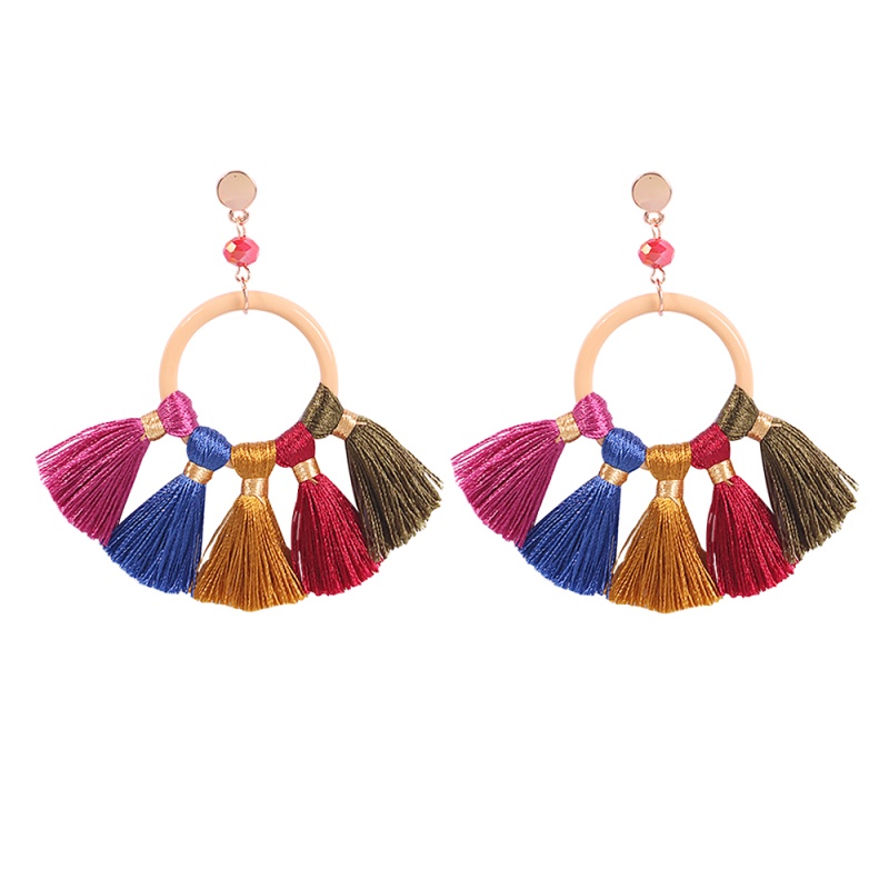 Fashion Color Alloy Ring Tassel Earrings,Drop Earrings