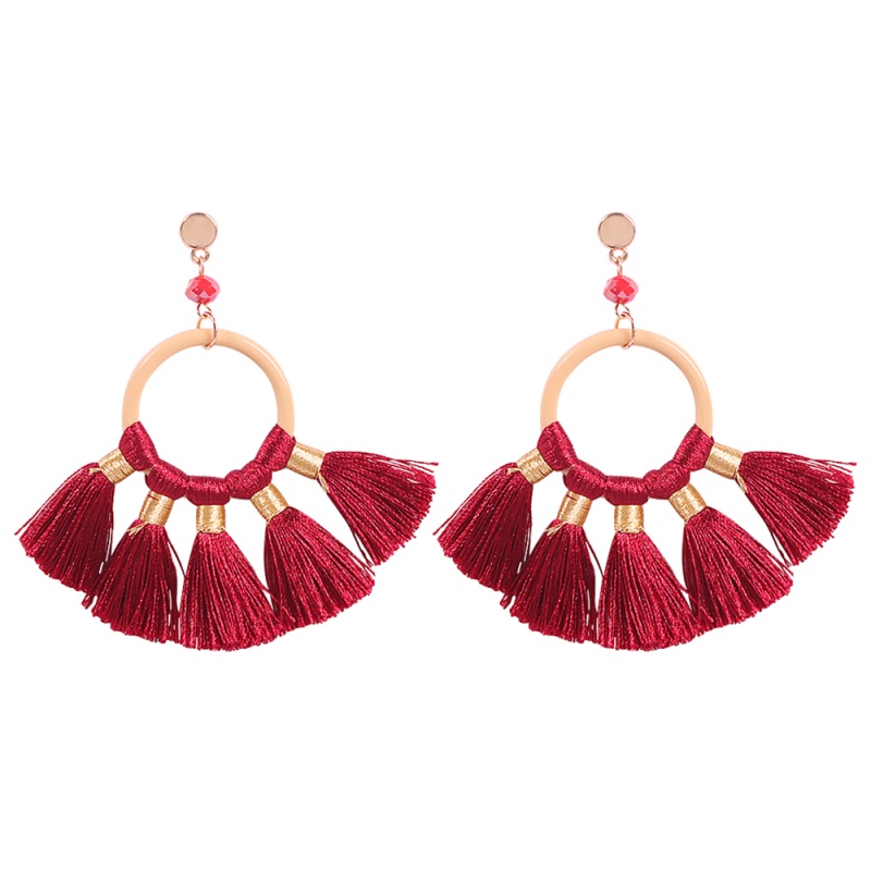 Fashion Red Alloy Ring Tassel Earrings,Drop Earrings