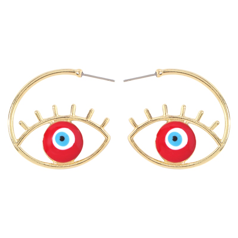 Fashion Red Alloy C-shaped Eye Earrings,Stud Earrings