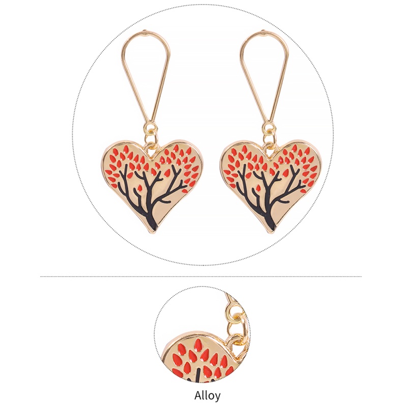 Fashion Red Alloy Water Drops Love Drops Oil Tree Earrings,Drop Earrings