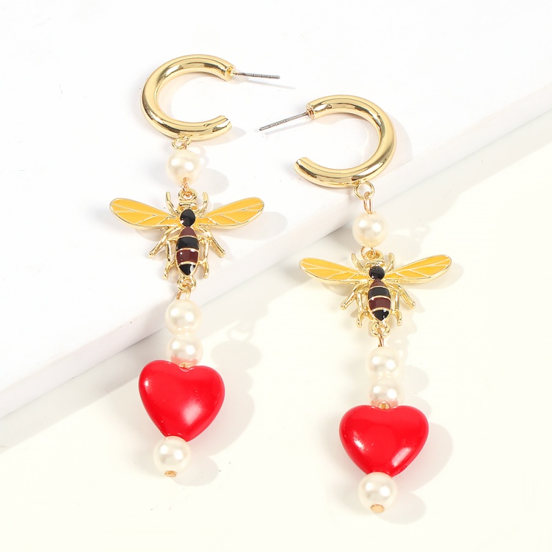 Fashion Red Alloy C-type Bee Love This Earring,Drop Earrings