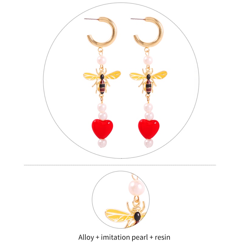 Fashion Red Alloy C-type Bee Love This Earring,Drop Earrings