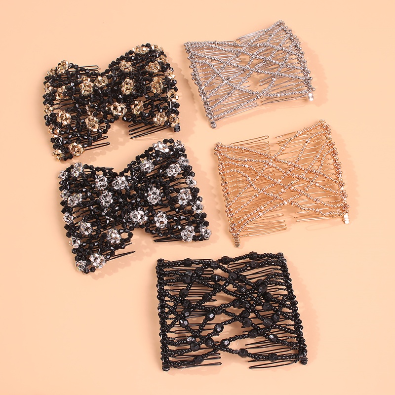 Fashion Black + Gold Beaded Alloy Hairpin,Hairpins