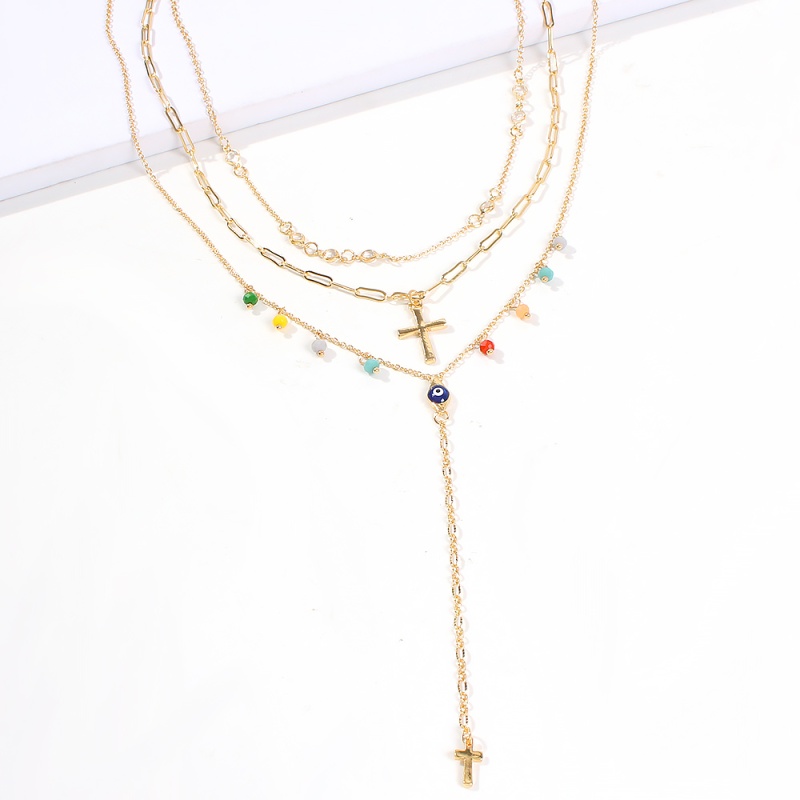 Fashion Gold Alloy Cross Beads Multi-layer Necklace,Multi Strand Necklaces