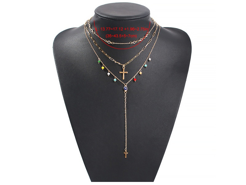 Fashion Gold Alloy Cross Beads Multi-layer Necklace,Multi Strand Necklaces