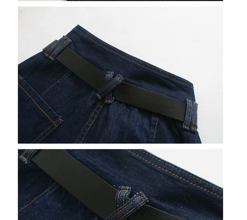 Fashion Navy Blue Paper Bag Washed Jeans (with Belt),Pants