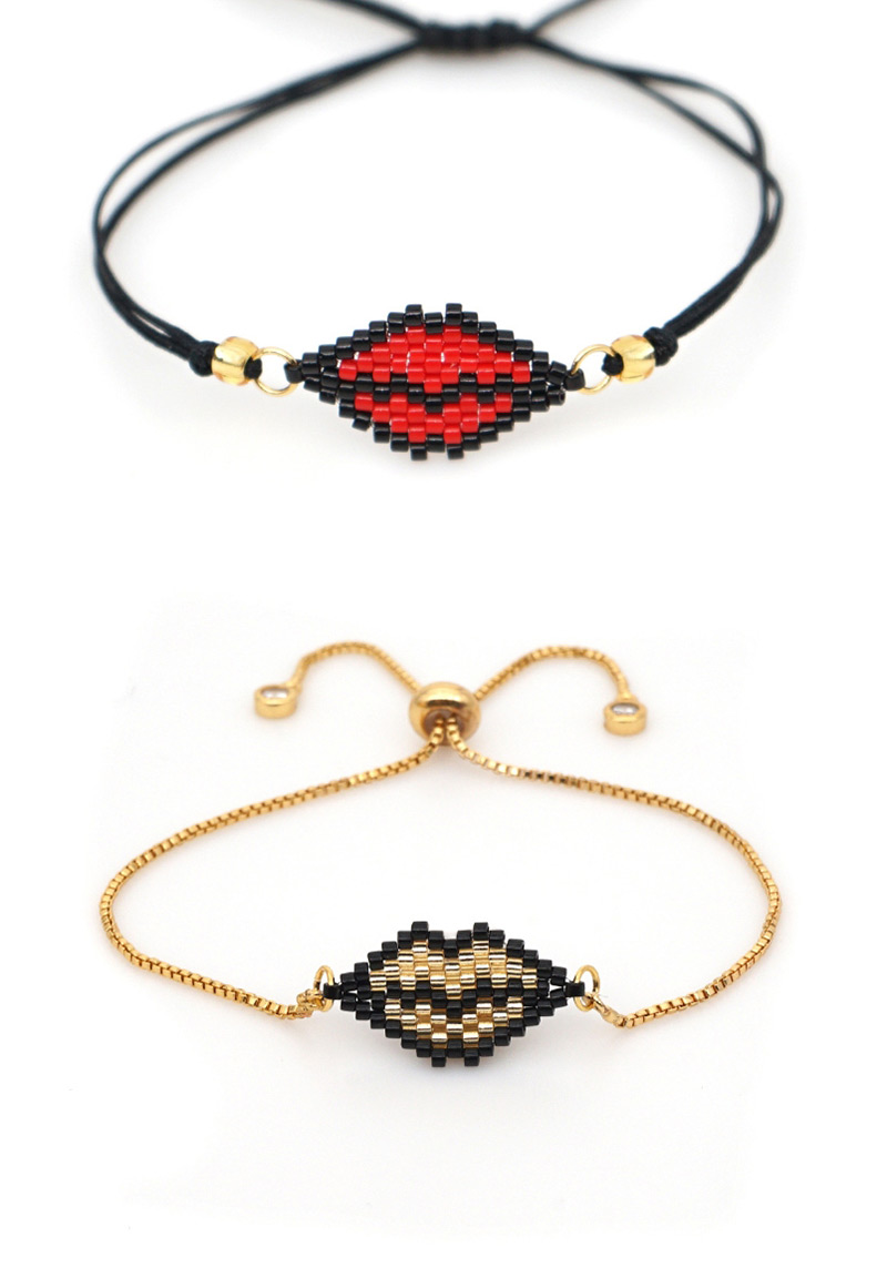 Fashion Yellow + Gold Chain Rice Beads Woven Lip Bracelet,Beaded Bracelet