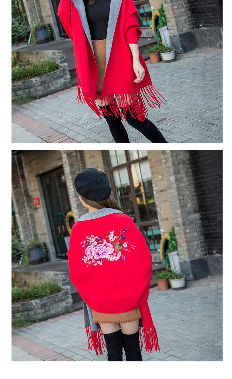 Fashion Red Cashmere Double-sided Embroidery Can Be Worn With Sleeves Tassel Scarf Shawl Cloak,knitting Wool Scaves