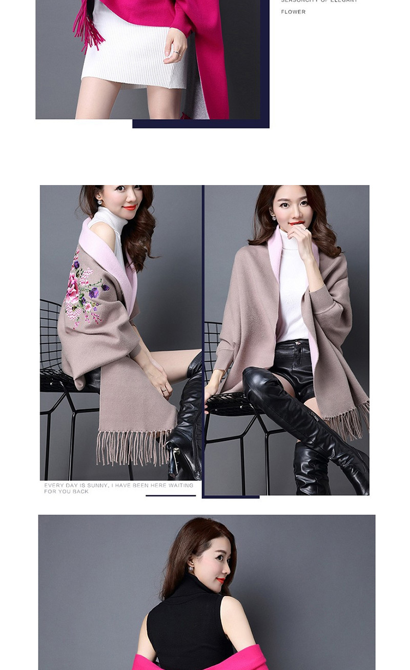 Fashion Wine Red Cashmere Double-sided Embroidery Can Be Worn With Sleeves Tassel Scarf Shawl Cloak,knitting Wool Scaves